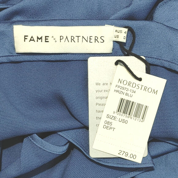 Fame and Partners The Alexa Ruffle Wrap Dress High Low Satin Blue Womens 0 NWT - Picture 5 of 5